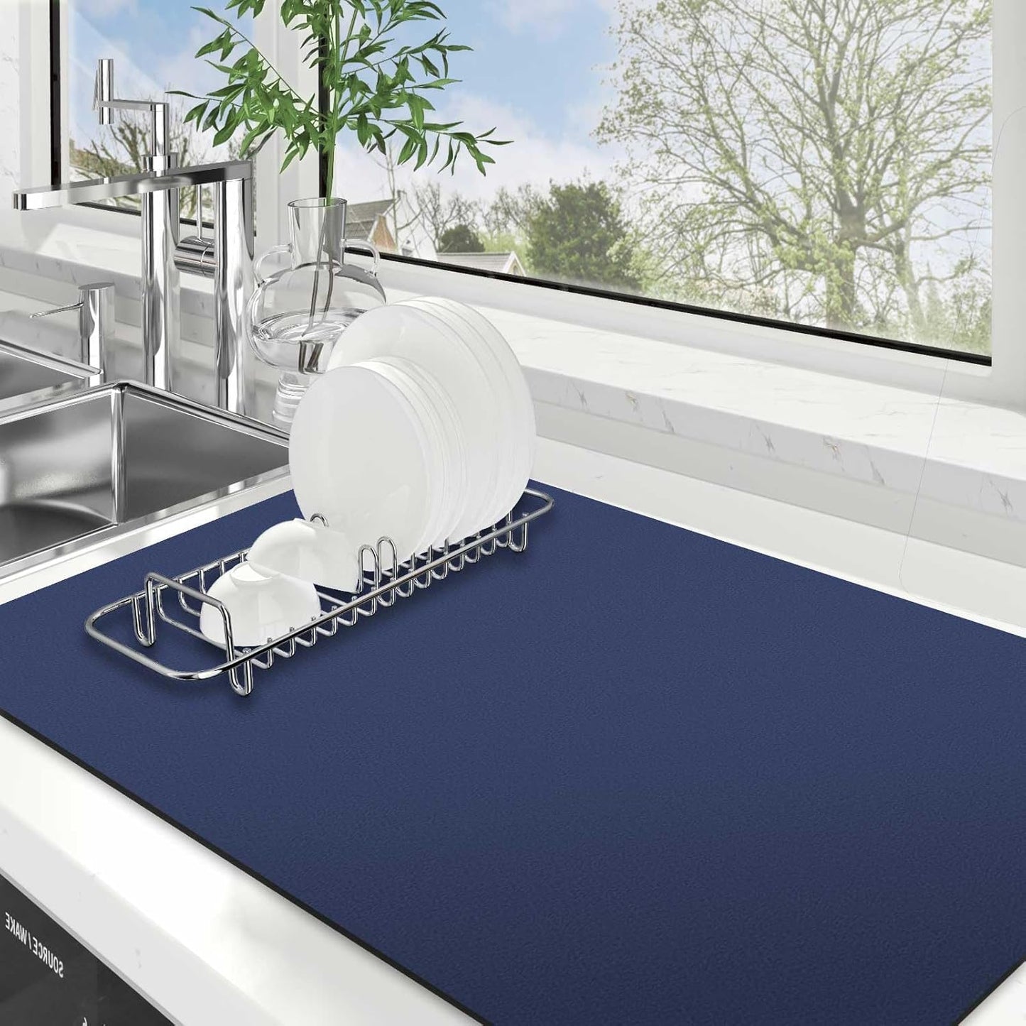 WISELIFE Dish Drying Mat Super Absorbent Drying Mat Large Dish Drying Mats for Kitchen Counter Easy Clean Dish Mat Kitchen Drying Mat15"x 18" Stylish Grey