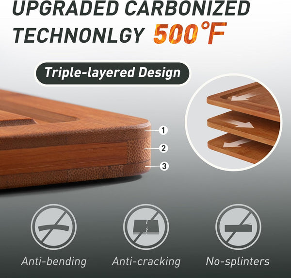 Bamboo Cutting Board Set with Non-Slip Feet and Juice Groove Chopping Boards