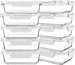 KOMUEE 10 Packs 30 oz Glass Meal Prep Containers,Glass Food Storage Containers with Lids,Airtight Lunch Bento Boxes,Microwave,Freezer and Dishwasher,Gray