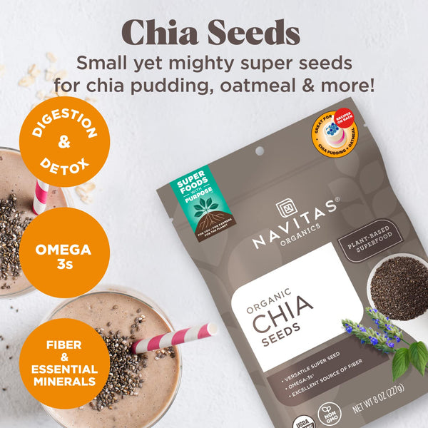 navitas organics chia seeds, 8oz, organic, non-gmo, vegan, gluten-free, 38 servings