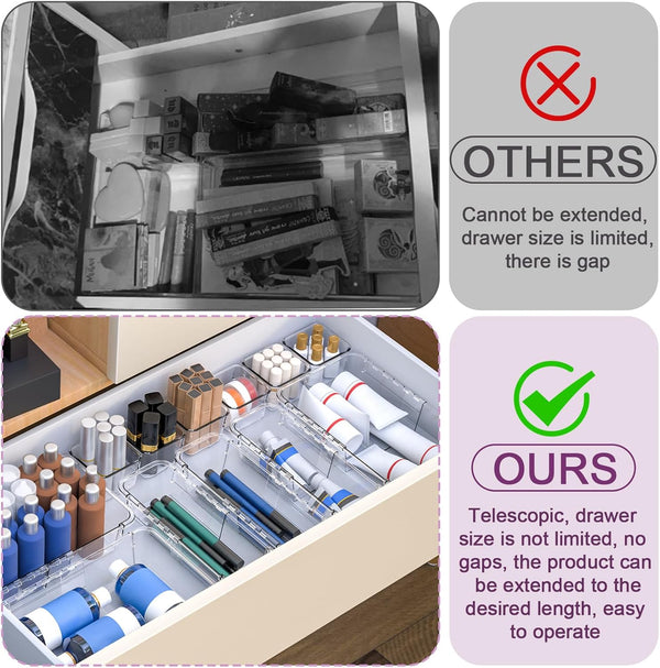 14-piece clear drawer organizer set for versatile storage