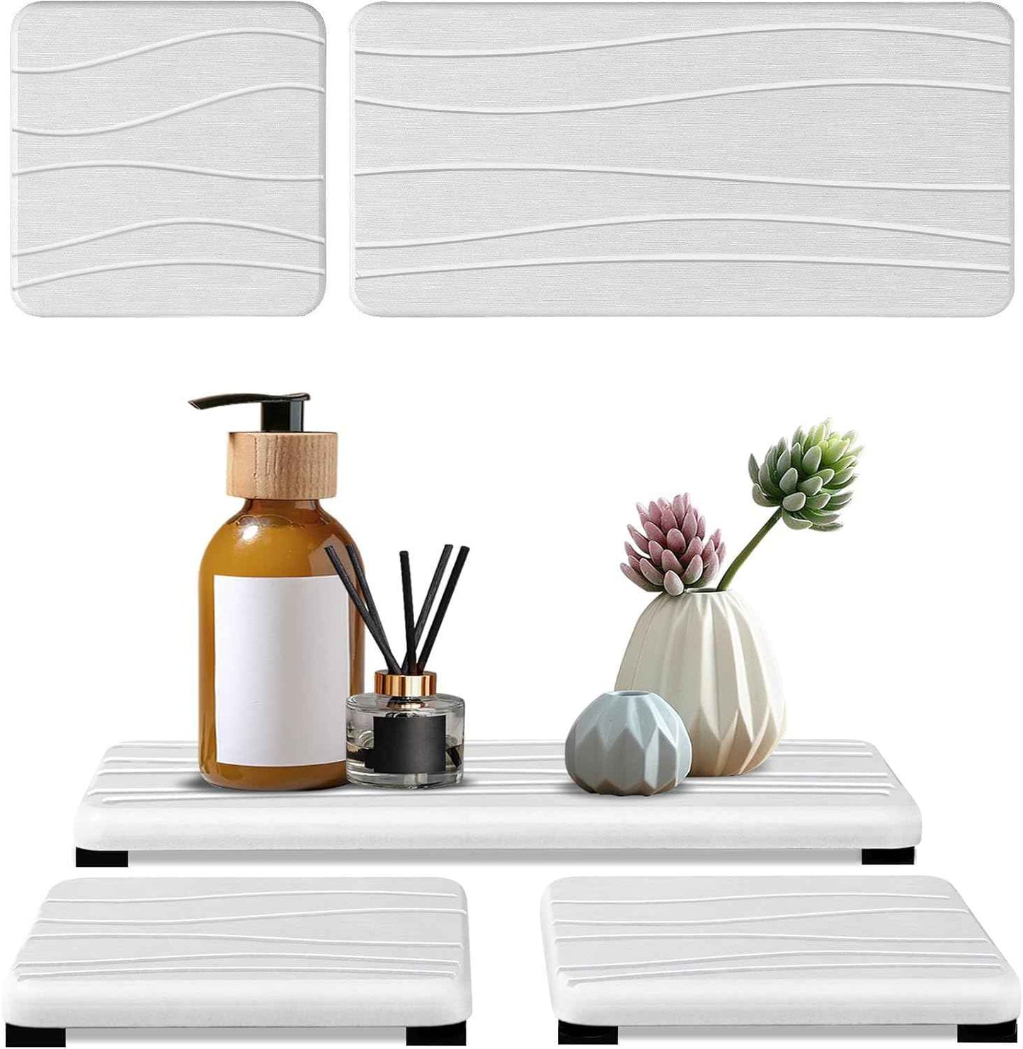 3PCS Water Absorbing Stone Tray, DryingNeat Diatomite Stone Sink Tray, Instant Dry Sink Coasters, Kitchen Sponge Hand Soap Holder, Countertop Fast Drying Counter Trays,8 * 4inch and 4 * 4inch