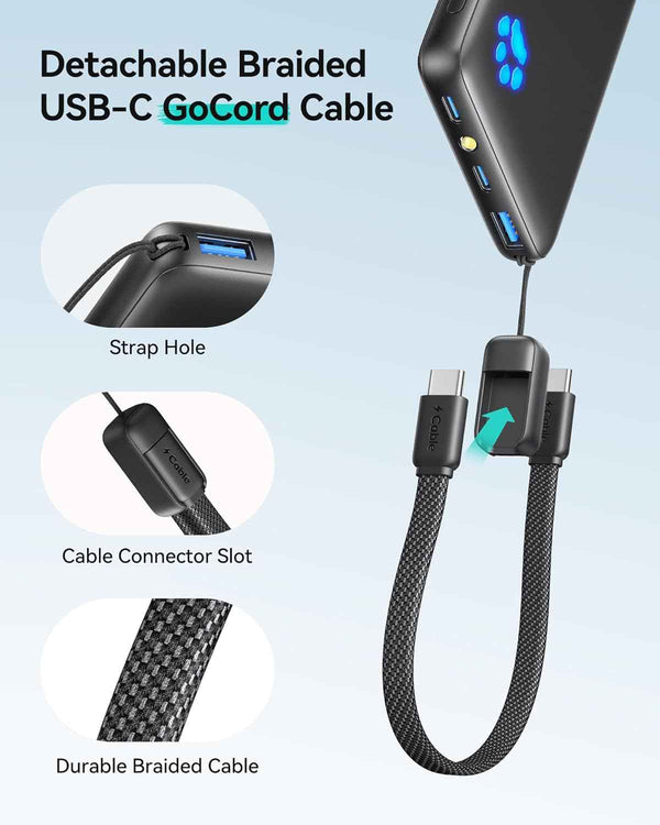 INIU Portable Charger Ultra Slim 45W Fast Charging with 10000mAh PD Power Bank Battery Pack and Attached USB C Cable