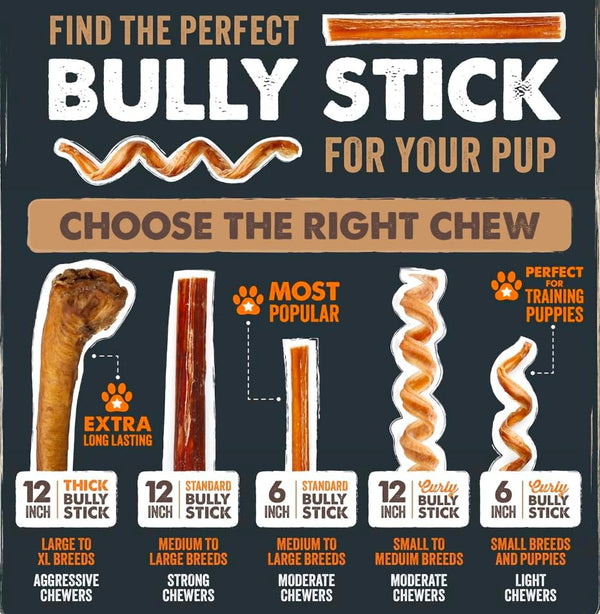 Mighty Paw 12" All Natural Grass Fed Beef Bully Sticks for Large Dogs and Small Breeds - Single Ingredient Treats