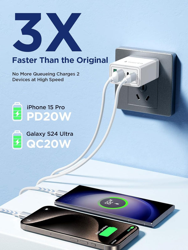 Aioneus 40W Fast Charging Block with Dual USB-C and USB-A Ports