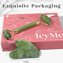 BAIMEI IcyMe Green Jade Gua Sha and Face Roller Set for Puffiness and Redness Reduction, Self Care Gift