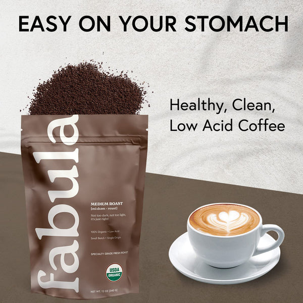 USDA Organic Fabula Low Acid Ground Coffee Medium Roast 12 oz No Molds Mycotoxins Free Single Origin