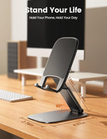 Lamicall Ultra-Thin Phone Stand for Desk, Height Adjustable, Sturdy Weighted Base, Thick Case Friendly