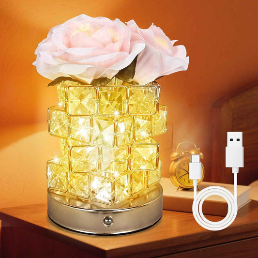 LED Rose Light with Crystal Base, USB Rechargeable, 800mAh Battery, 5V (Rose Light)