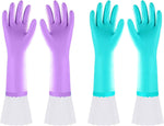Elgood Reusable Dishwashing Cleaning Gloves with Latex free, Cotton lining,Kitchen Gloves 2 Pairs,Purple+blue Medium