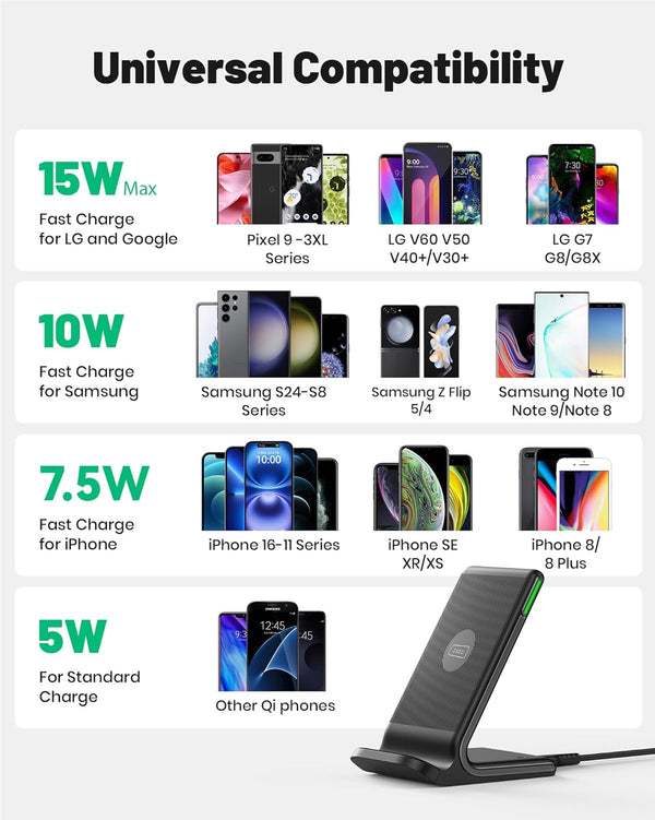 inou 15w fast qi wireless charger with adaptive light for iphone samsung google and more