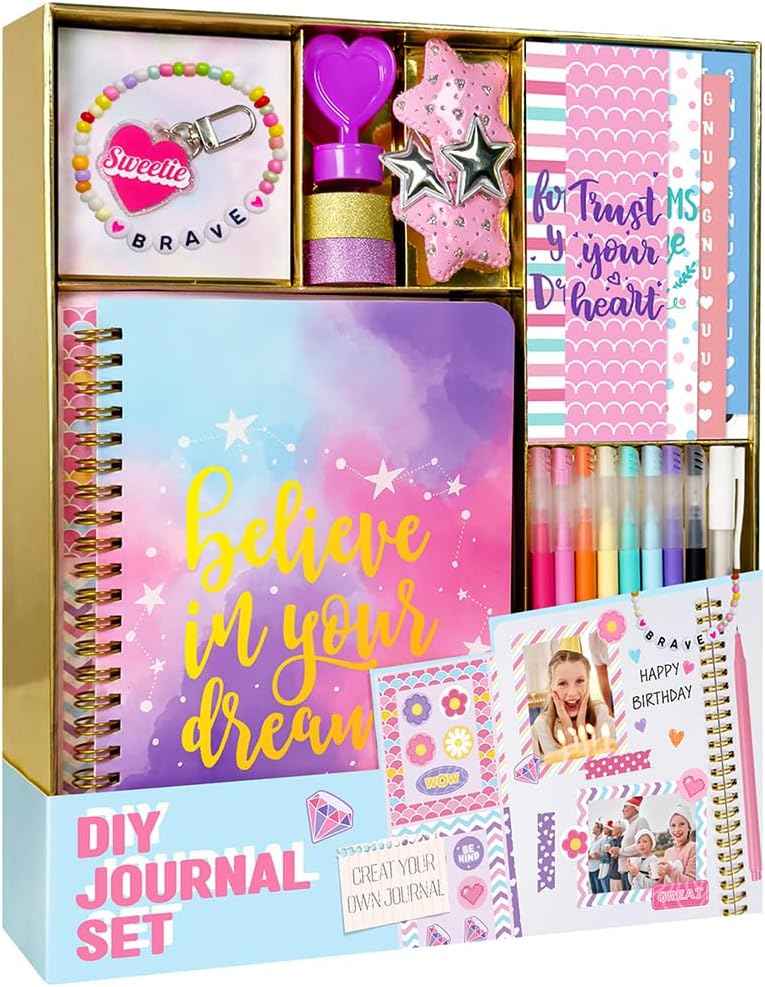 DIY Journal Kit for Girls - 26PCS DIY Journal Set for Tween & Teen Girls, Stationery Set, Scrapbook & Diary Supplies Set, Journaling Art Crafts Kit, Ideal Gifts for 8 9 10 11 12 13 14 Year Old Girl