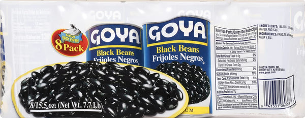 Goya Foods 15.5 Ounce Black Beans, 8 Pack, Gluten Free, Low Fat, Kosher