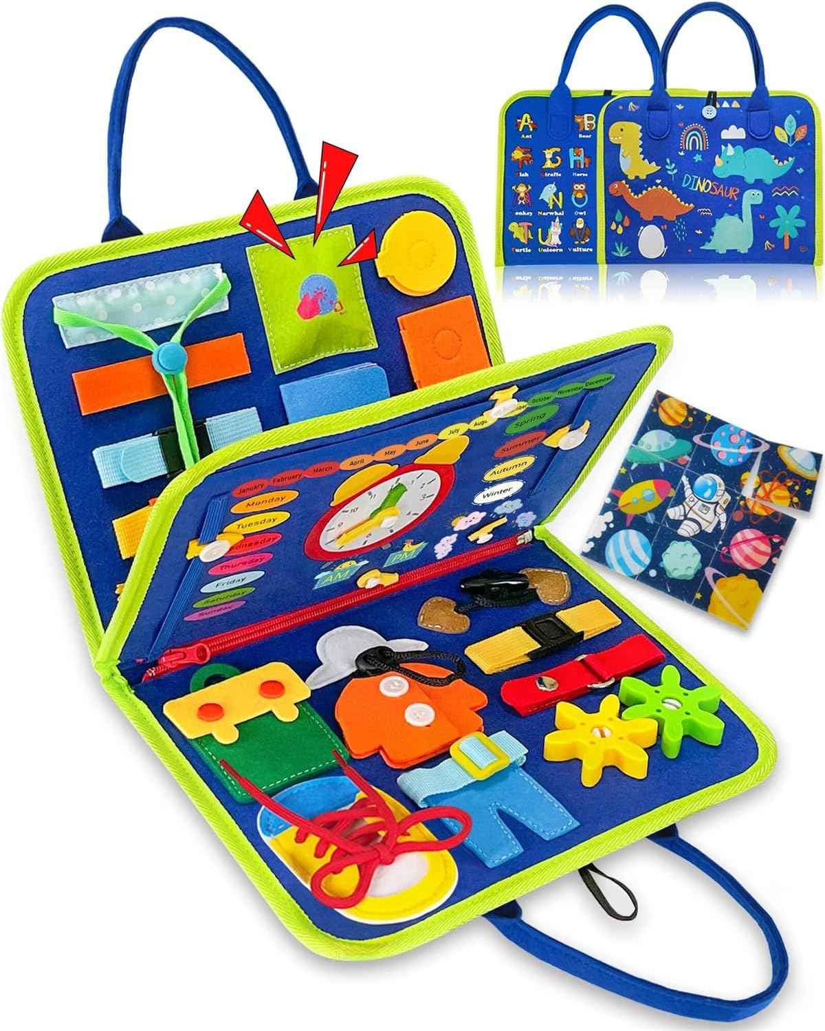 Exorany Busy Board Montessori Toys for Toddler Boy Birthday Gifts, Busy Book Sensory Learning Toys for Toddlers, Toddler Boy Airplane Car Travel Toy Educational Activities