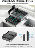 304 Stainless Steel Expandable Dish Drying Rack for Kitchen Counter
