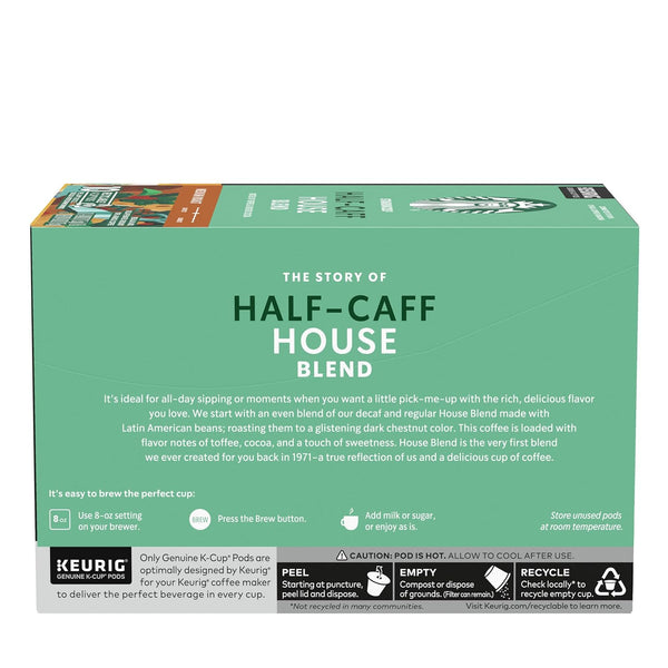 Starbucks K-Cup Coffee Pods, Medium Roast, 60 Count, Half-Caff House Blend