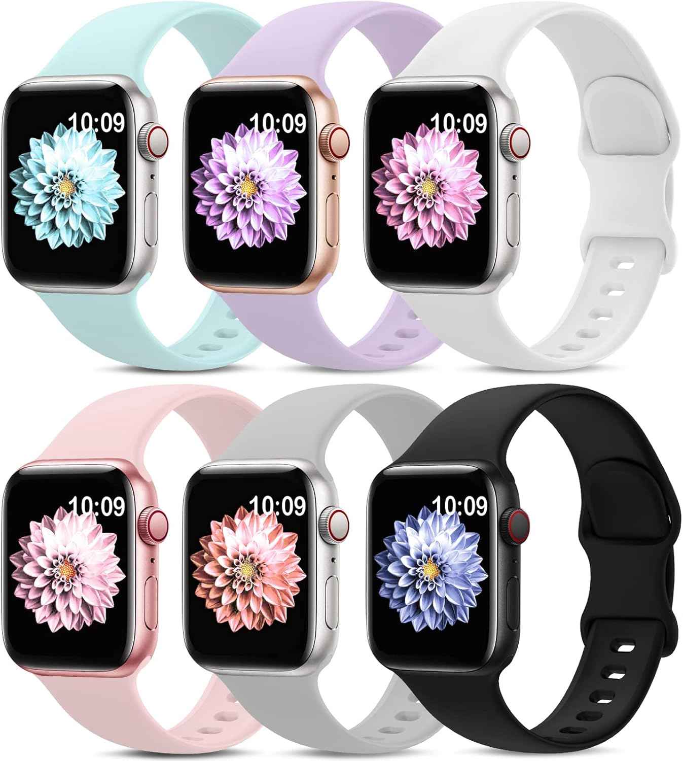 6 Pack Sport Bands Compatible with Apple Watch Band 38mm 40mm 41mm 42mm 44mm 45mm 49mm 46mm,Silicone Waterproof Strap for iWatch Apple Watch Series 11 10 9 Ultra 8 7 6 5 4 3 2 1 SE Women Men