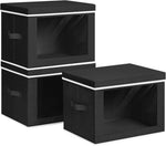 Storage Bins with Lids - Fabric Closet Storage Bins with Window, Collapsible Baskets for Shelves 4 Pack, Home Decorative Boxes for Clothes, Closet, Office, Grey