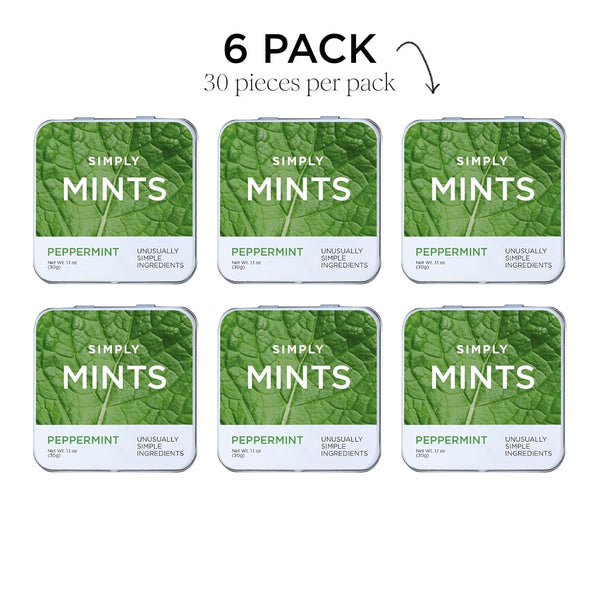 Simply Mints Natural Peppermint Breath Mints, 6 pack with 180 pieces, made with real peppermint oil and no artificial ingredients