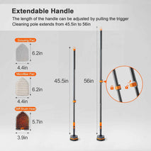 Tile Tub Scrubber Brush with 3 Different Function Cleaning Heads and 56" Extendable Long Handle-No Scratch Shower Scrubber for Cleaning Bathroom Kitchen Toilet Wall,Bathtub,Sink,Grey