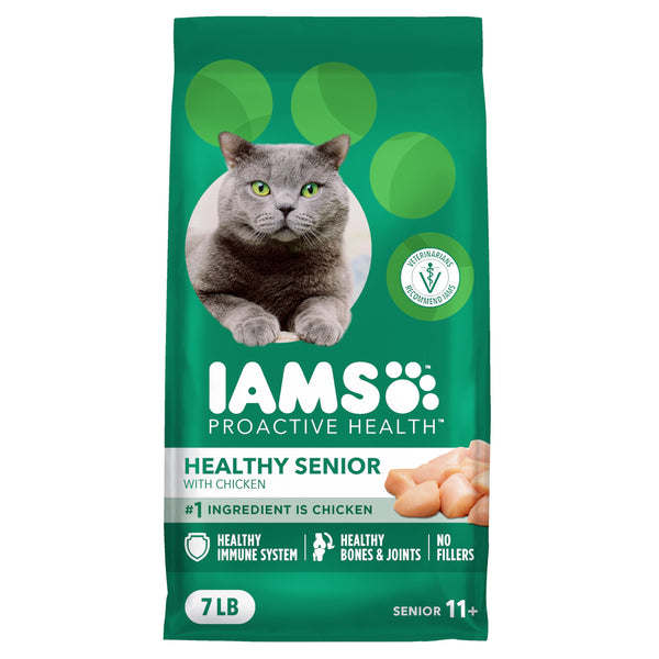 iams proactive health senior dry cat food with chicken, 7 lb bag, complete and balanced nutrition