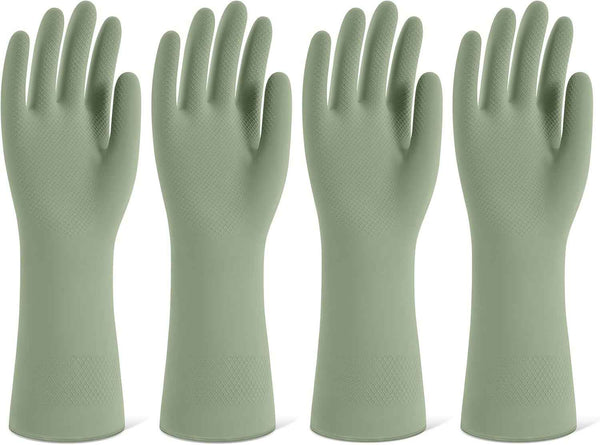 Rubber Cleaning Gloves for Dishwashing, 4 Pairs Reusable Kitchen Gloves for Washing Dishes and Household Cleaning, Colorful Dish Gloves with Flocked Lining and Non-Slip Grip, Pefect for Woman Men - M