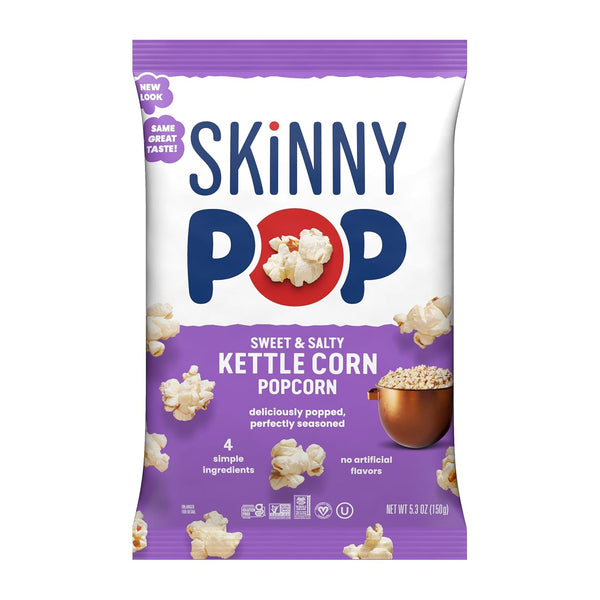 SkinnyPop Popcorn, Original, Whole Grain, Dairy-Free Snack, 8oz Family Size Bags (6ct)