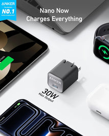 Anker Nano Phone Charger, USB C GaN Charger 30W, PIQ 3.0 Foldable PPS Fast Charger USB C for iPhone 17/16 and More Series, Galaxy, iPad, Compatible with MagSafe