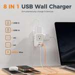 TESSAN USB C Charger Block 20W PD, Fast Charging Adapter with Foldable Plug, 1875W Power Outlet Extender(4 AC and 4 USB) for Cruise, Home, Office, Dorm Room Essentials, Grey