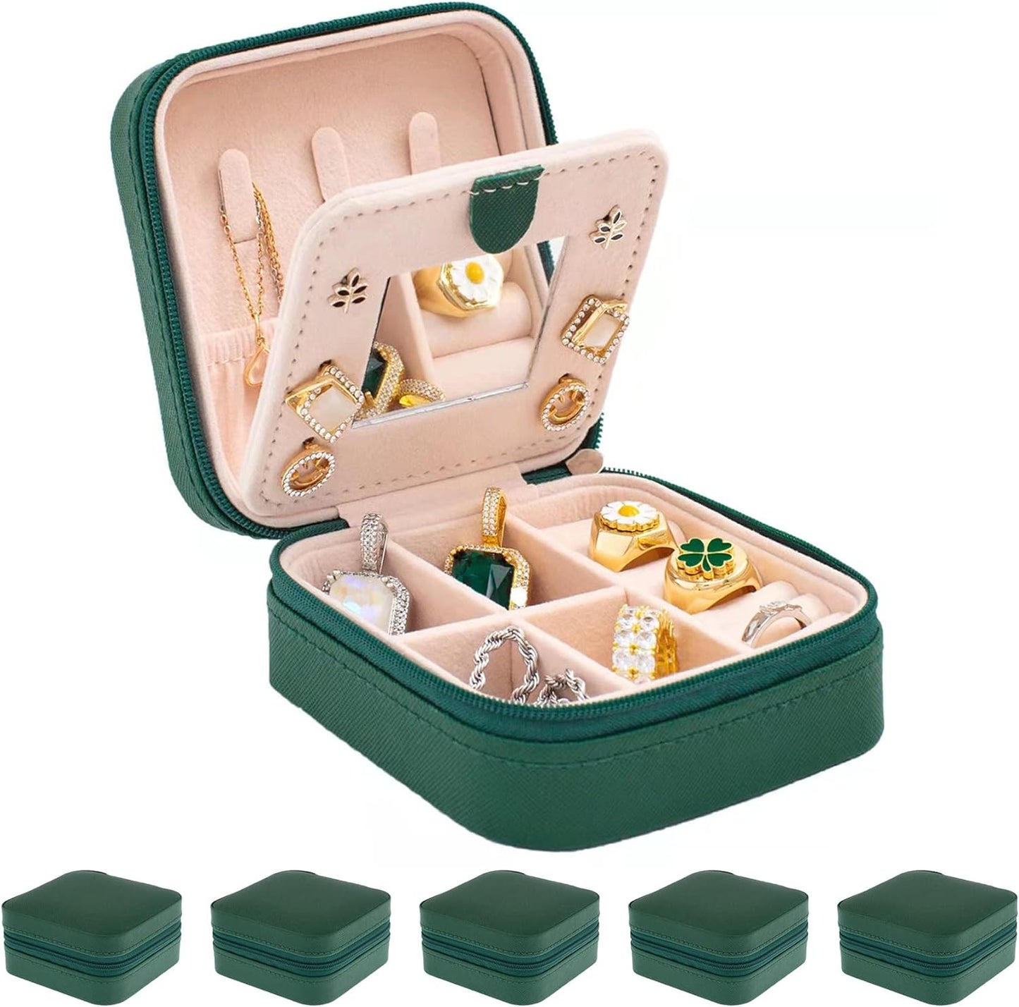 KElofoN Travel jewelry case Travel jewelry box Travel Jewelry Organizer Small box Gift for Girls Women with Mirror(Pink)