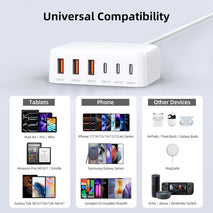 6 in 1 USB Charger, 50% Smaller Charging Station for Multiple Devices, 100W Fast Charging Blocks with Type C Ports, USB Charging Hub Organizer Multiport Power Strip for iPhone, Ipad, Kindle, Travel