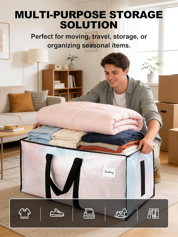 Heavy Duty Moving Bags with Strong Zipper and Handles - 8 Pack - Semi-Transparent