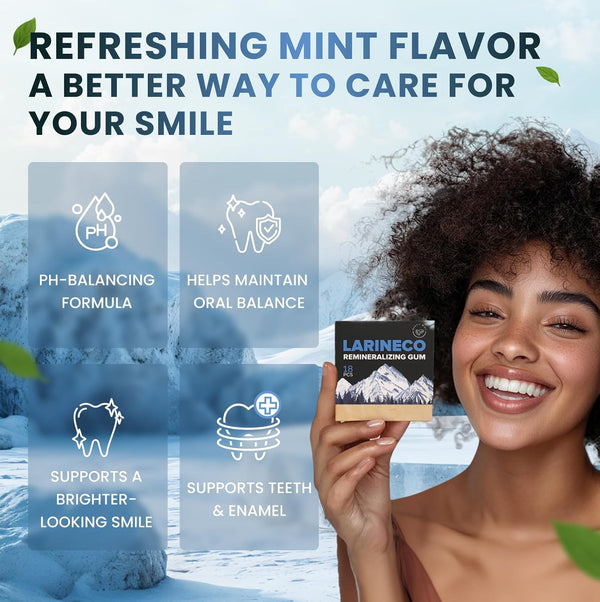 Larineco Remineralizing Gum with Nano Hydroxyapatite and Xylitol - Sugar-Free, Plastic-Free, Dye-Free - Mastic Mint, 36 Pieces