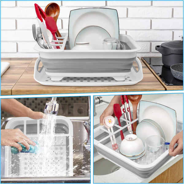 Collapsible Dish Drying Rack for Kitchen Counter with Drainboard