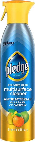 Pledge antibacterial multisurface cleaner spray, 9.7oz, fresh citrus scent, kills staph, salmonella, e. coli, and k. pneumoniae bacteria