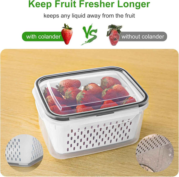 5 PCS Large Leakproof Fruit Containers with Removable Colanders, Dishwasher and Microwave Safe