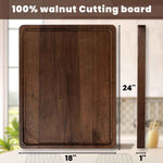 Heimlove walnut wood cutting board, natural, reversible, 24x18 inches, deep juice grooves, handles