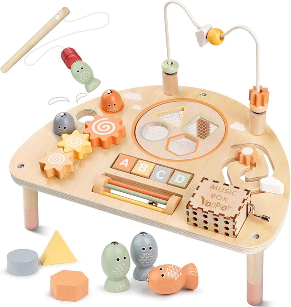 Montessori Wooden Sensory Play Table for Toddlers 1-3 Years, 8-in-1 Activity Center for 1-2 Year Old Girls and Boys