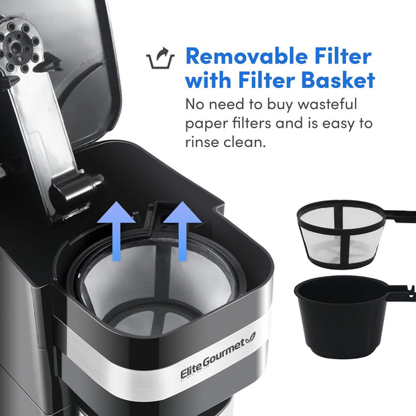 Compact single-serve coffee maker with 14Oz. thermal travel mug and reusable filter