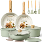 CAROTE 19pcs Nonstick Cookware Set with Detachable Handle, Induction Ready, Oven Safe, Sage Green, RV Cookware