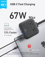 Anker Travel Power Strip, Anker Nano 67W Max 6-in-1 USB C Charger, 2 AC, 2 USB A and 2 USB C, 5ft Thin Undetachable Flat Plug Extension Cord with Multiple Outlets, Travel Essentials, Cruise Essentials