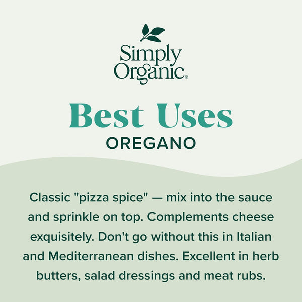Simply Organic Oregano, 0.75 oz, Premium Organic, Earthy Taste, Mediterranean and Italian Dishes