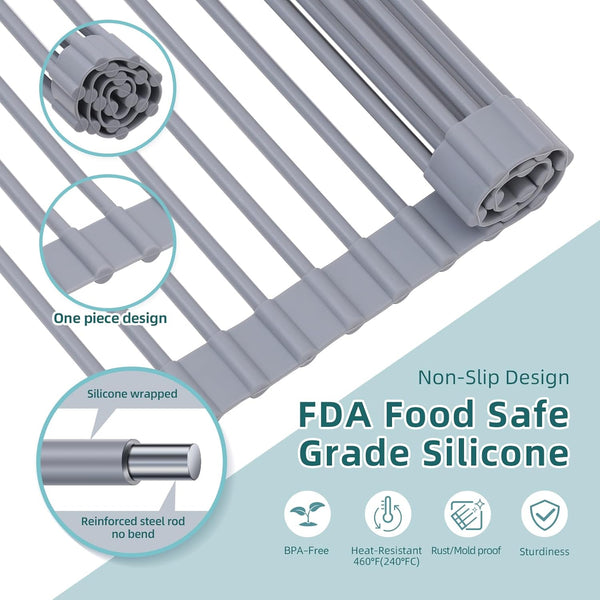 Ohuhu Over Sink Dish Drying Rack with Silicone Coating for Kitchen Counter