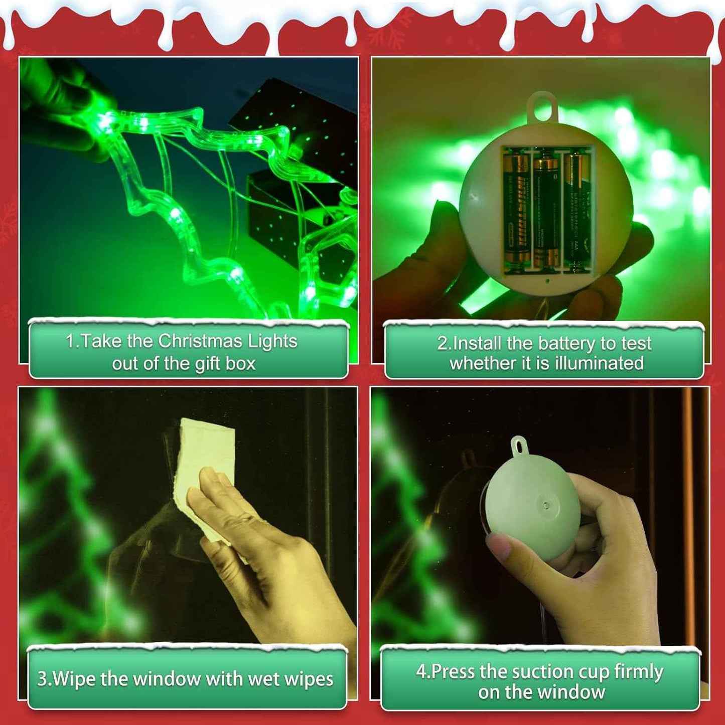 3Pcs Battery Powered LED Christmas Tree Shaped Window Lights - Green Sucker Lamps for Xmas Decor Indoors and Outdoors