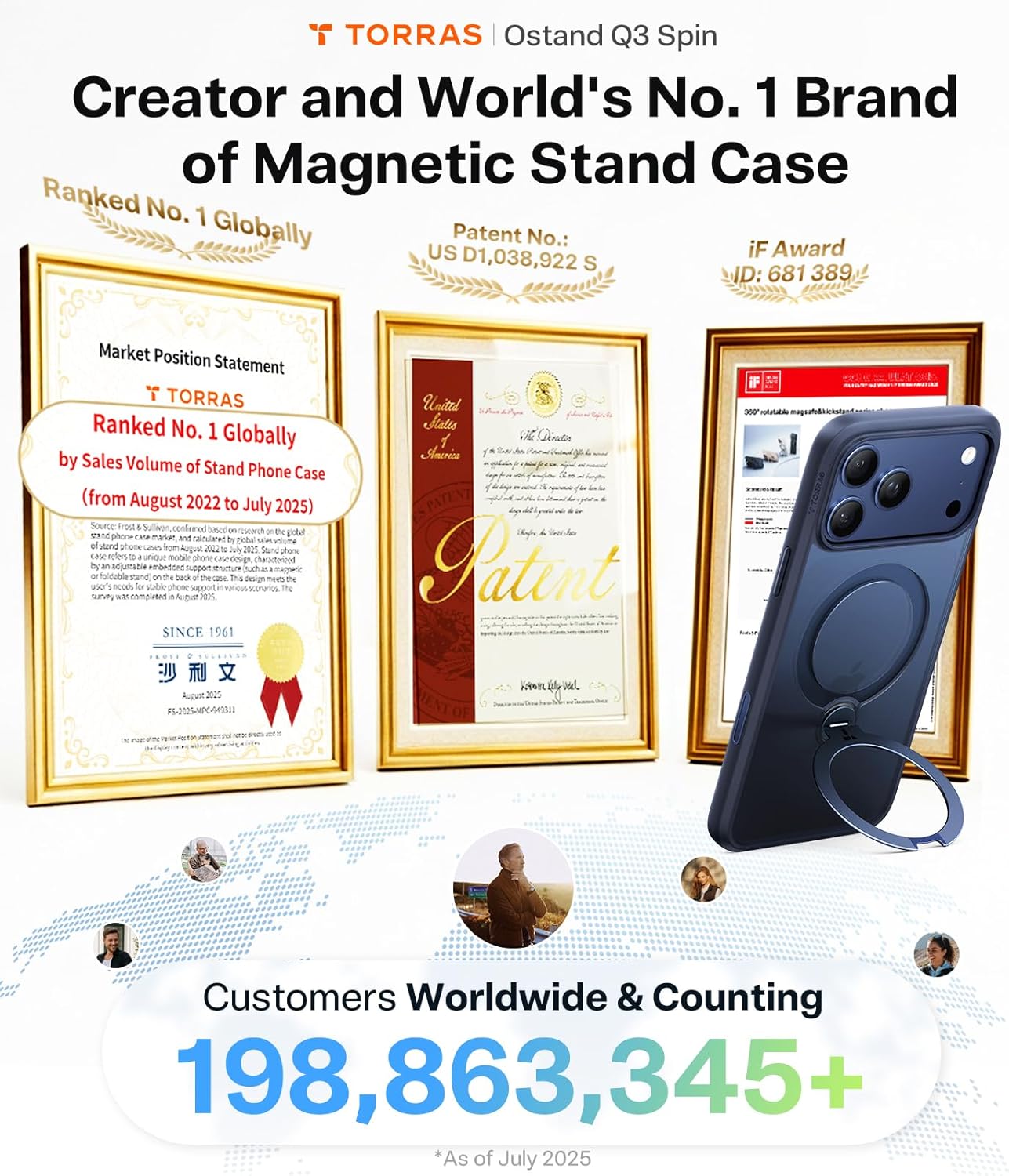 TORRAS Q3 Spin for iPhone 17 Pro Max Case with 360 Magnetic Stand, Camera Control, Fit for MagSafe, 4X Military-Grade Shockproof Case for iPhone 17 Pro Max Phone Case with Kickstand, Deep Blue - Rayz Mart