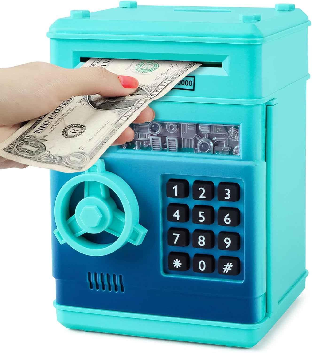 Refasy Piggy Bank Cash Coin Can ATM Bank Electronic Coin Money Bank for Kids Age 3-12, Money Savings Box Mini ATM Coin Bank Toys Gifts for 3 4 5 6 7 8 9 10 11 12 Year Old Boys Girls