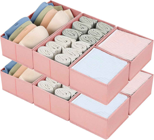 DIMJ Drawer Organizers Clothes, Set of 4 Dresser Organizer Bins, Fabric Closet Organizers and Storage, Shallow Drawer Dividers for Nursery, Clothing, Baby Clothes, Socks, Underwears, Tie (Beige)