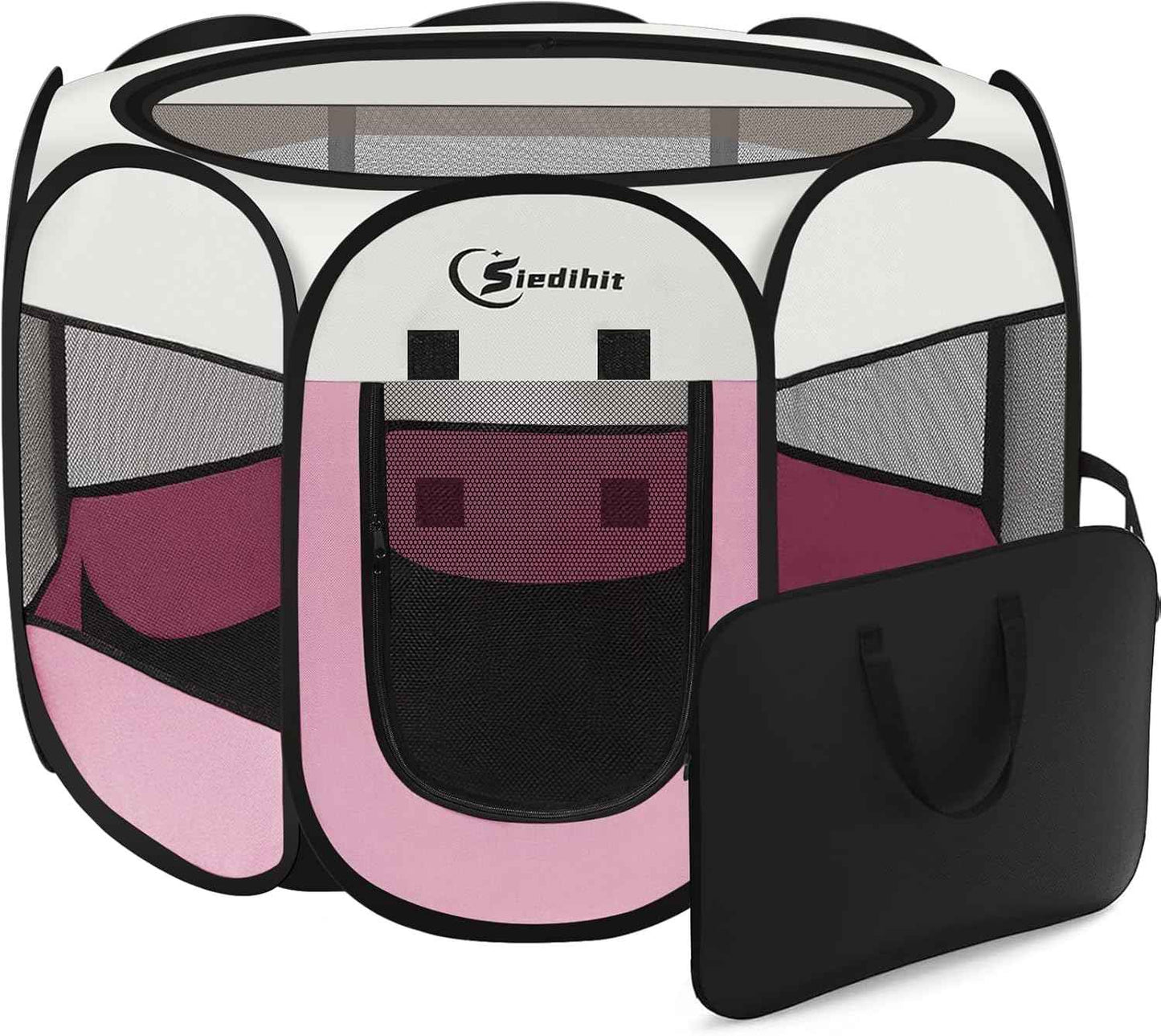 Dog Cat Playpen, Puppy Pet Playpen Indoor for Small Dogs Tent Crates Cage Outdoor, Portable Pop Up Dog Kennel Playpen with Carrying Case for Dogs/Cats/Rabbits, Removable Zipper Top, Grey