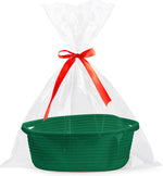 White small woven burr basket with gift bags and ribbons, 12" x 8" x 5", durable storage for gifts, baby toys, and living room essentials