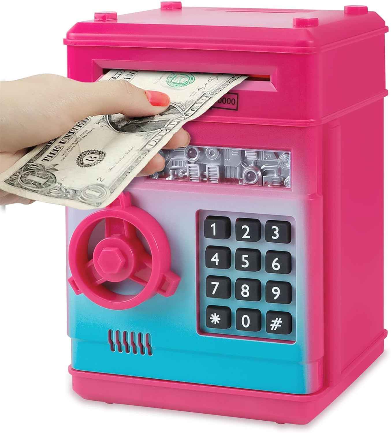 Refasy Piggy Bank Cash Coin Can ATM Bank Electronic Coin Money Bank for Kids Age 3-12, Money Savings Box Mini ATM Coin Bank Toys Gifts for 3 4 5 6 7 8 9 10 11 12 Year Old Boys Girls